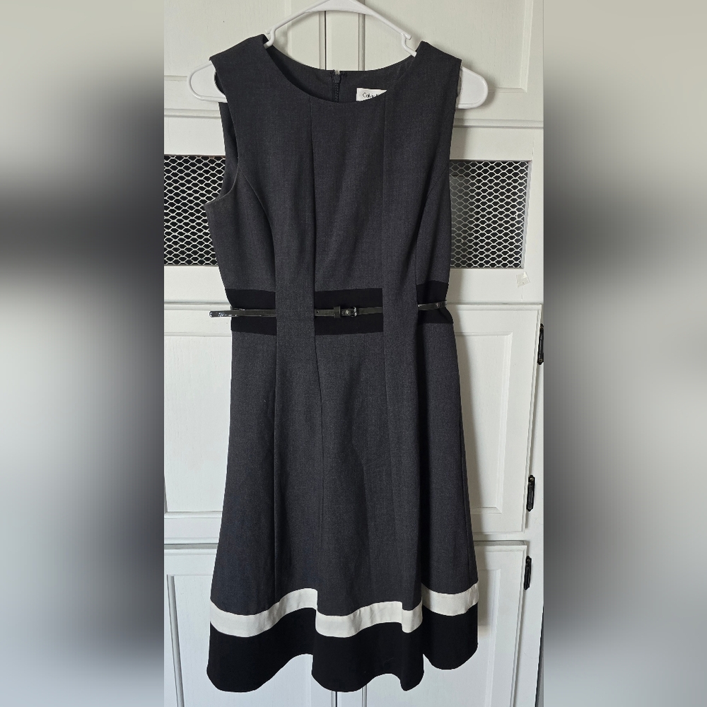 Calvin Klein Gray Sleeveless Sheath Midi Dress